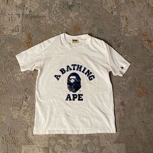 Bape White Tee - Camo Blue Print